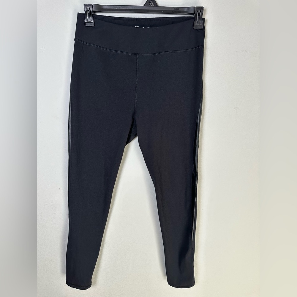 Iuga Yoga Leggings Black XL Athleisure Pants With Faux Leather Trim